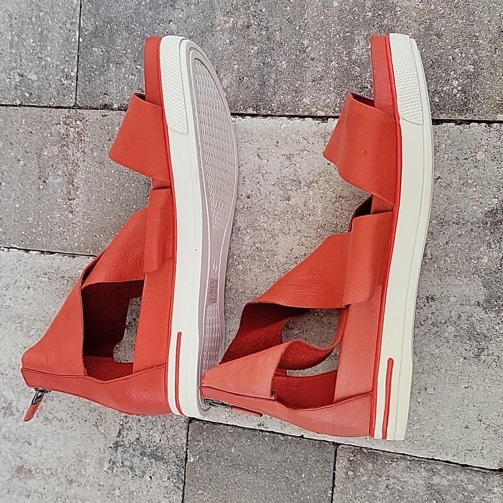 Eileen Fisher Sport Platform Sandal Sz 8 Bright Ember Soft Leather - Picture 6 of 10